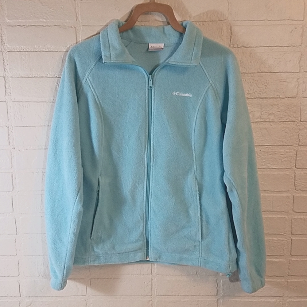 Columbia Women's large aqua fleece full zip mock neck jacket